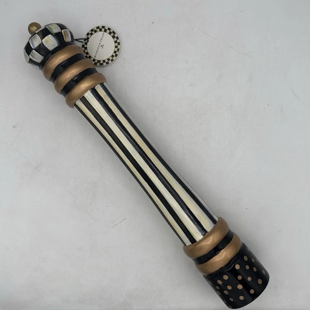RARE Mackenzie Childs COURTLY CHECK WOOD PEPPER MILL GRINDER 16 1/2